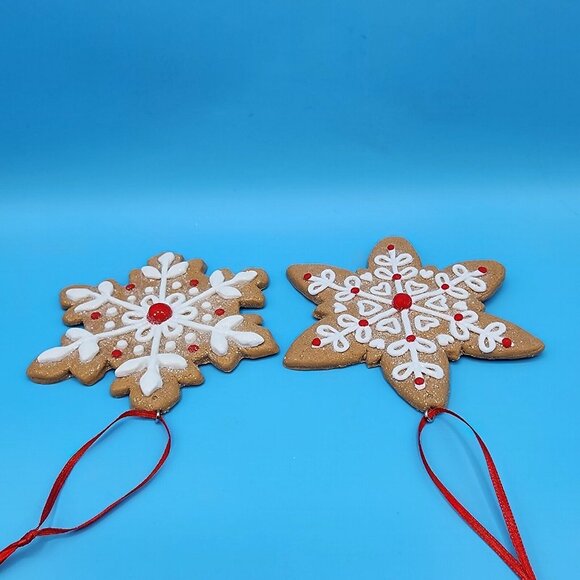 Gingerbread Snowflake Faux Frosted Cookie Ornaments Set Of 2 Fake Bake [v2 - Picture 4 of 8